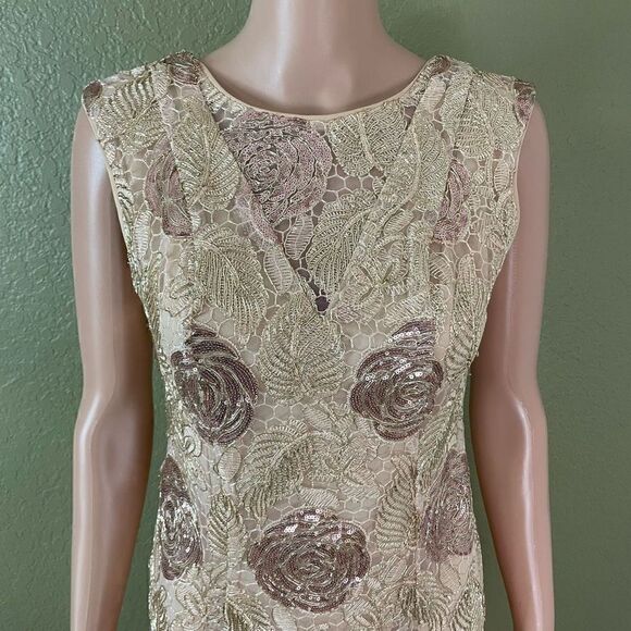 Alexia Admor V-Back Embellished Sequin Midi Dress Women’s Size 2 Zipper Tan - Picture 2 of 12